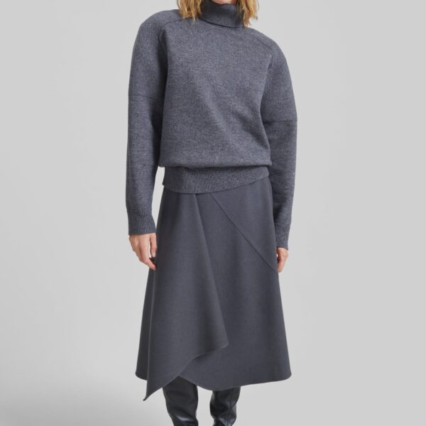 The Frankie Shop Bayel Flared Midi Skirt - Dark Grey - Oversized Minimalist Skirts in Grey - Shop at Coveti