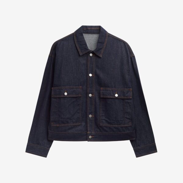 The Frankie Shop Belden Boxy Denim Jacket - Dark Wash - Oversized Minimalist Jackets in Blue - Shop at Coveti