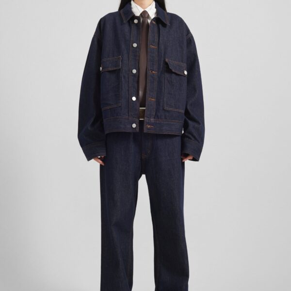 The Frankie Shop Belden Straight Leg Jeans - Dark Wash - Oversized Minimalist Pants in Blue - Shop at Coveti