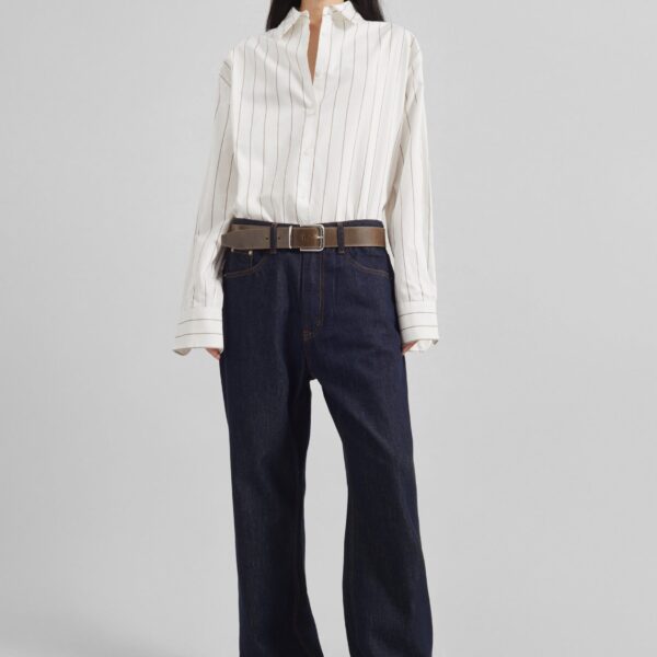 The Frankie Shop Belden Straight Leg Jeans - Dark Wash - Oversized Minimalist Pants in Blue - Shop at Coveti
