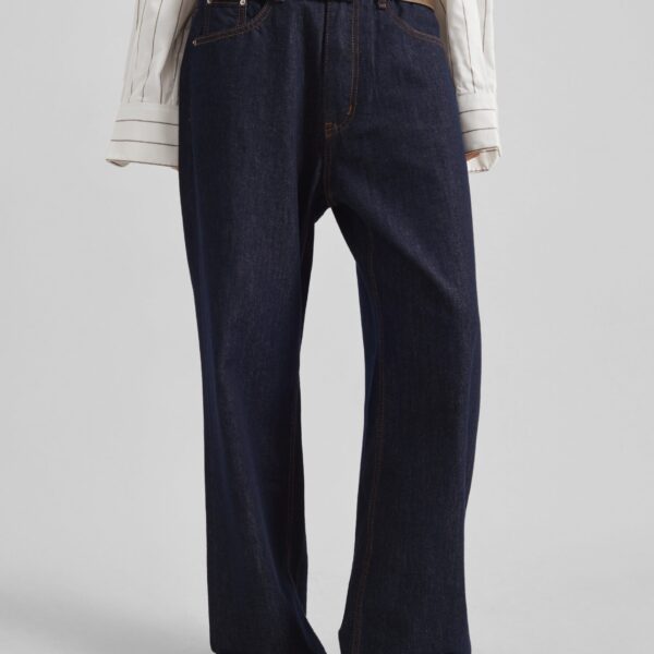 The Frankie Shop Belden Straight Leg Jeans - Dark Wash - Oversized Minimalist Pants in Blue - Shop at Coveti
