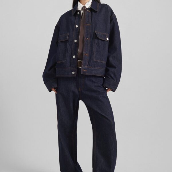 The Frankie Shop Belden Straight Leg Jeans - Dark Wash - Oversized Minimalist Pants in Blue - Shop at Coveti