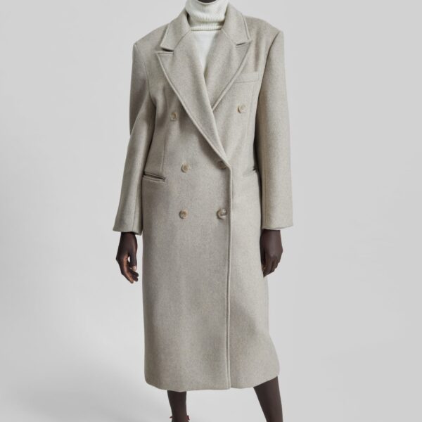 The Frankie Shop Bellace Wool Coat - Taupe - Oversized Minimalist Coats in Brown - Shop at Coveti