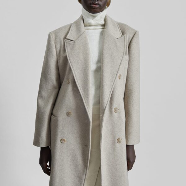 The Frankie Shop Bellace Wool Coat - Taupe - Oversized Minimalist Coats in Brown - Shop at Coveti