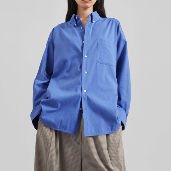The Frankie Shop Bijnor Oxford Shirt - Blue - Oversized Minimalist Tops in Blue - Shop at Coveti
