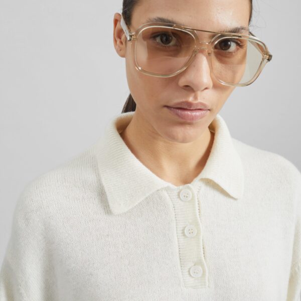 The Frankie Shop Bresica Knit Polo Sweater - Ivory - Oversized Minimalist Knitwear in Ivory - Shop at Coveti