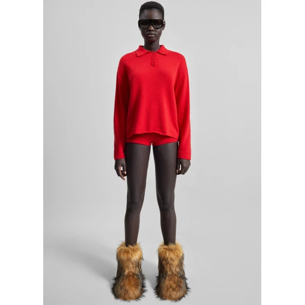 The Frankie Shop Bresica Knit Polo Sweater – Red, view 3