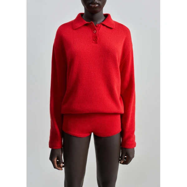 The Frankie Shop Bresica Knit Polo Sweater – Red, view 6