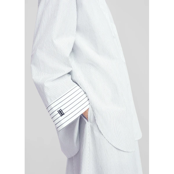 The Frankie Shop By Malene Birger Derris Shirt – White/Black Mix Stripe, view 2