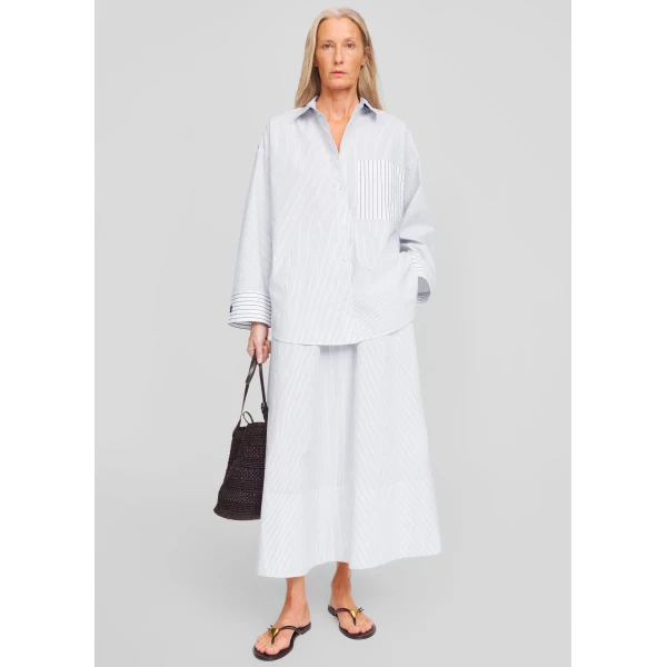The Frankie Shop By Malene Birger Derris Shirt – White/Black Mix Stripe, view 4