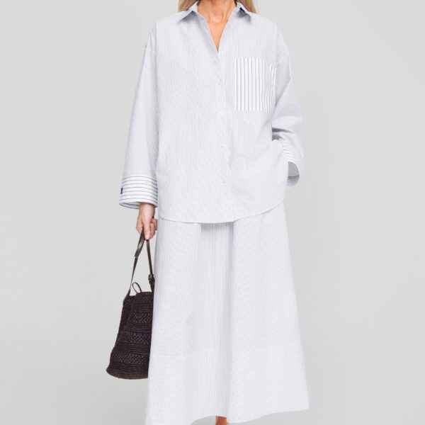 The Frankie Shop By Malene Birger Derris Shirt - White/Black Mix Stripe - Oversized Minimalist Tops in Black - Shop at Coveti