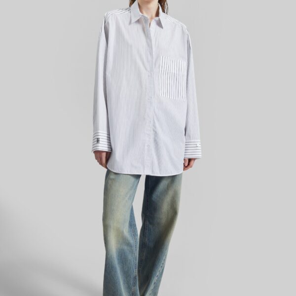 The Frankie Shop By Malene Birger Derris Shirt - White/Black Mix Stripe - Oversized Minimalist Tops in Black - Shop at Coveti