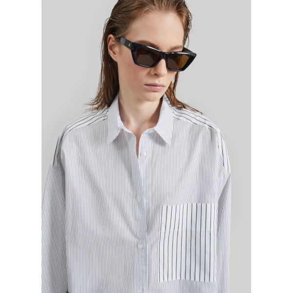 The Frankie Shop By Malene Birger Derris Shirt – White/Black Mix Stripe, view 6