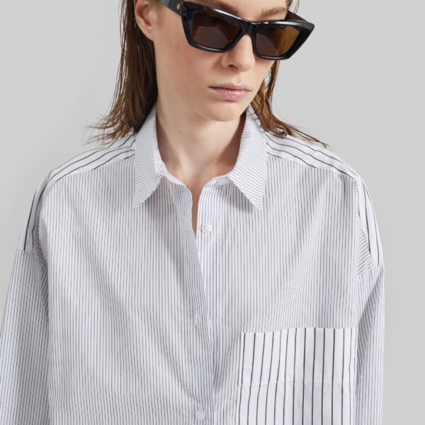 The Frankie Shop By Malene Birger Derris Shirt - White/Black Mix Stripe - Oversized Minimalist Tops in Black - Shop at Coveti