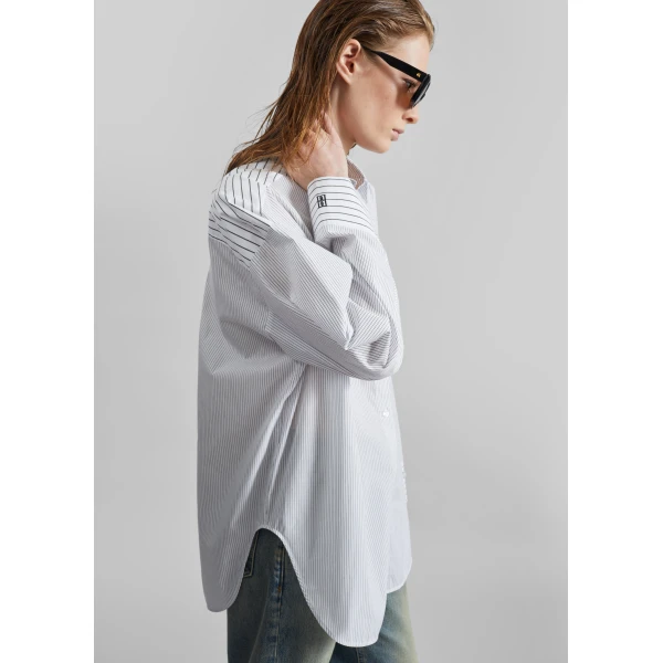 The Frankie Shop By Malene Birger Derris Shirt – White/Black Mix Stripe, view 7