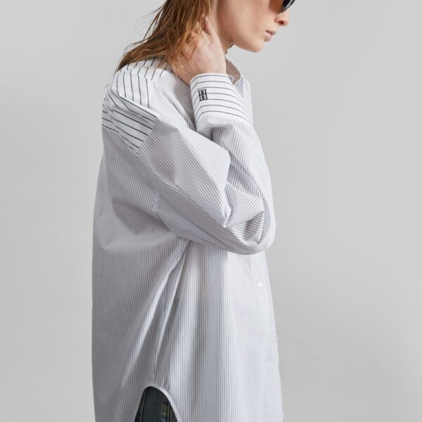 The Frankie Shop By Malene Birger Derris Shirt - White/Black Mix Stripe - Oversized Minimalist Tops in Black - Shop at Coveti