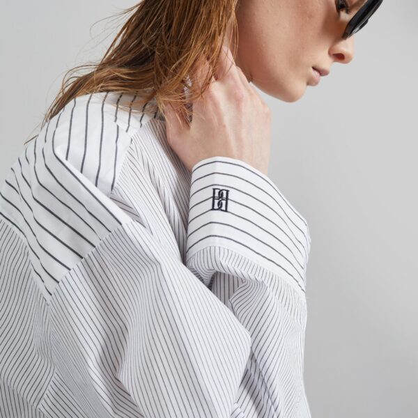The Frankie Shop By Malene Birger Derris Shirt - White/Black Mix Stripe - Oversized Minimalist Tops in Black - Shop at Coveti