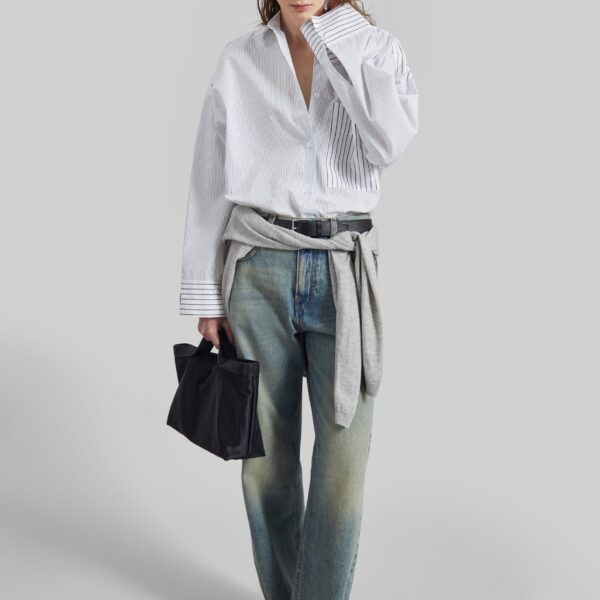 The Frankie Shop By Malene Birger Derris Shirt - White/Black Mix Stripe - Oversized Minimalist Tops in Black - Shop at Coveti