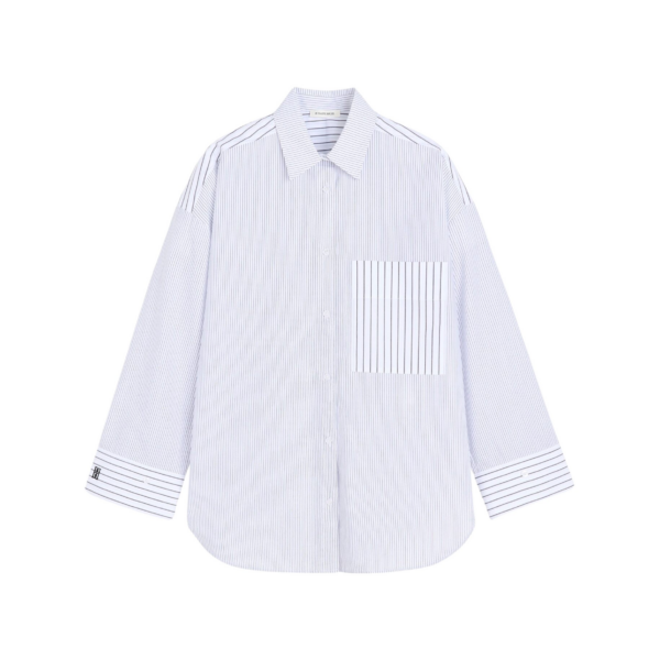 The Frankie Shop By Malene Birger Derris Shirt - White/Black Mix Stripe - Oversized Minimalist Tops in Black - Shop at Coveti