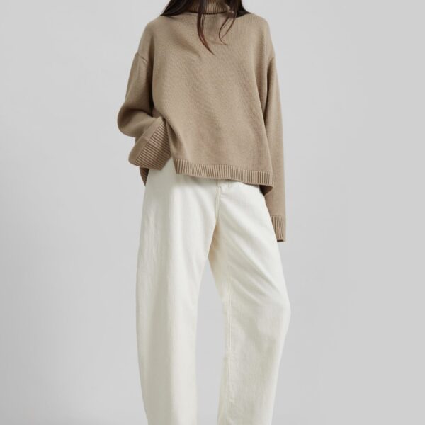 The Frankie Shop Caistor Corduroy Barrel Leg Pants - Ivory - Oversized Minimalist Pants in Ivory - Shop at Coveti