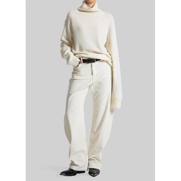 The Frankie Shop Caistor Corduroy Barrel Leg Pants – Ivory, view 3