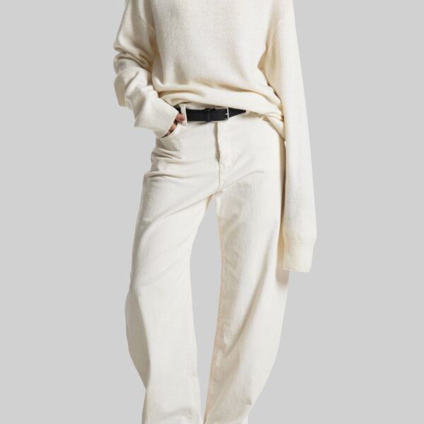 The Frankie Shop Caistor Corduroy Barrel Leg Pants - Ivory - Oversized Minimalist Pants in Ivory - Shop at Coveti