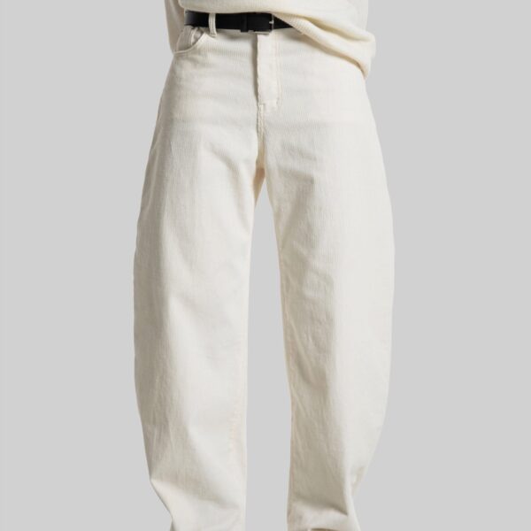 The Frankie Shop Caistor Corduroy Barrel Leg Pants - Ivory - Oversized Minimalist Pants in Ivory - Shop at Coveti