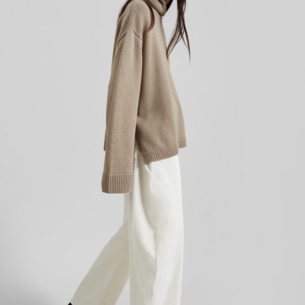 The Frankie Shop Caistor Corduroy Barrel Leg Pants - Ivory - Oversized Minimalist Pants in Ivory - Shop at Coveti