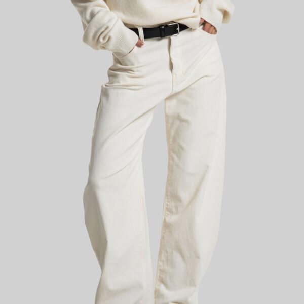 The Frankie Shop Caistor Corduroy Barrel Leg Pants - Ivory - Oversized Minimalist Pants in Ivory - Shop at Coveti