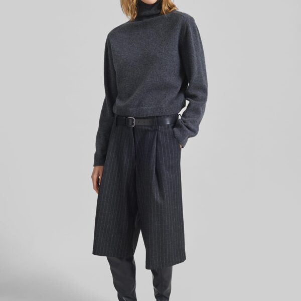 The Frankie Shop Carlow Bermuda Shorts - Charcoal/White Pinstripe - Oversized Minimalist Shorts in White - Shop at Coveti