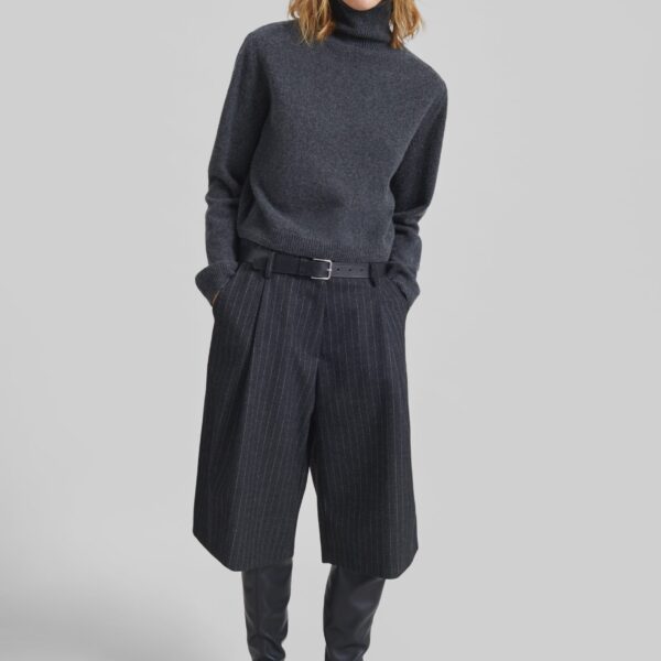 The Frankie Shop Carlow Bermuda Shorts - Charcoal/White Pinstripe - Oversized Minimalist Shorts in White - Shop at Coveti