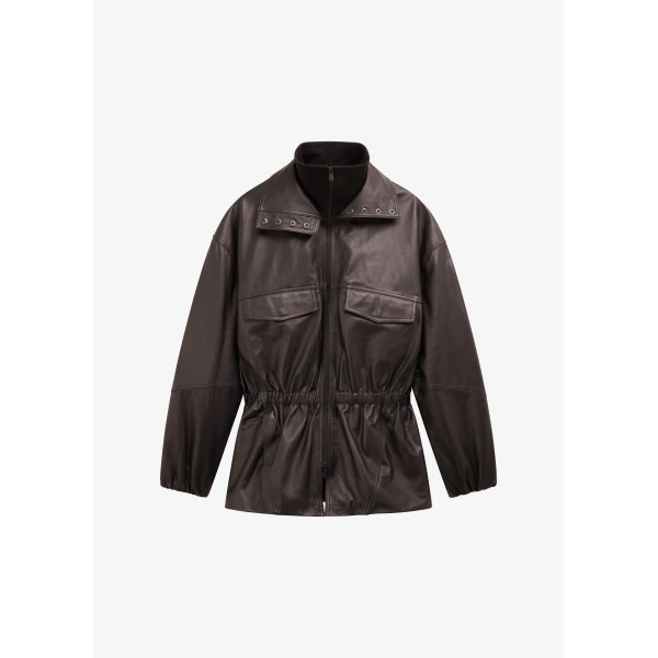 The Frankie Shop Carnaby Funnel Neck Leather Jacket – Dark Plum, view 7