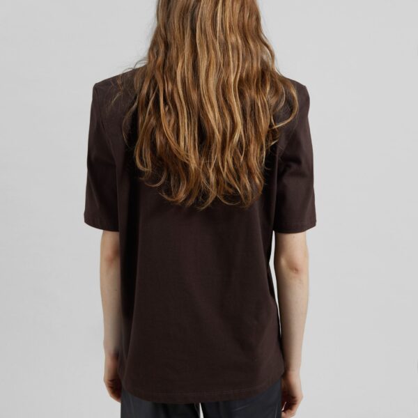 The Frankie Shop Carrington Padded Shoulder Tee - Brown - Oversized Minimalist Tops in Brown - Shop at Coveti