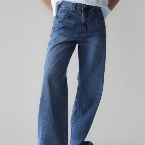 The Frankie Shop Cromer Jeans - Medium Wash - Oversized Minimalist Pants in Blue - Shop at Coveti