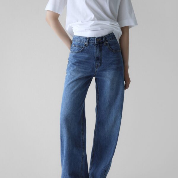 The Frankie Shop Cromer Jeans - Medium Wash - Oversized Minimalist Pants in Blue - Shop at Coveti