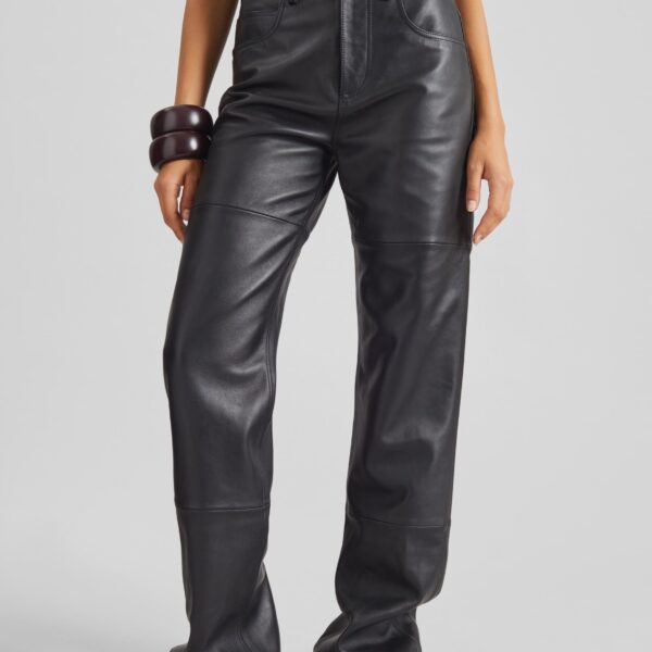 The Frankie Shop Dalston Leather Pants - Black - Oversized Minimalist Pants in Black - Shop at Coveti