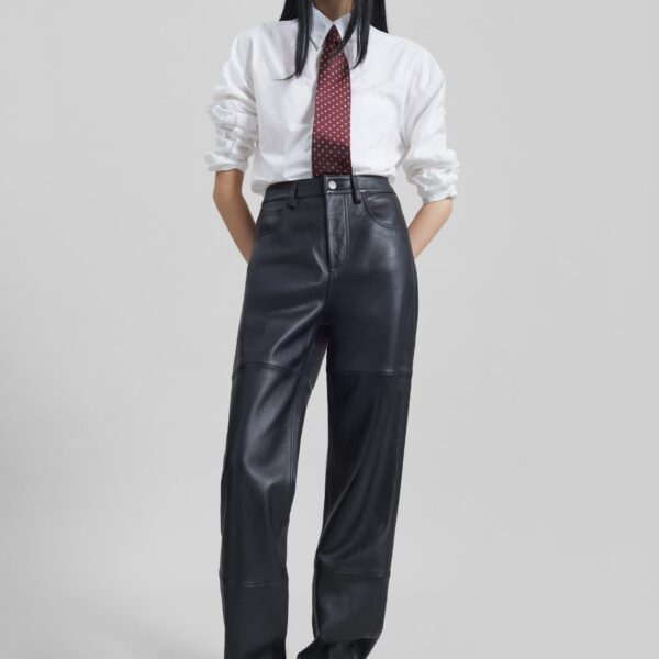 The Frankie Shop Dalston Leather Pants - Black - Oversized Minimalist Pants in Black - Shop at Coveti
