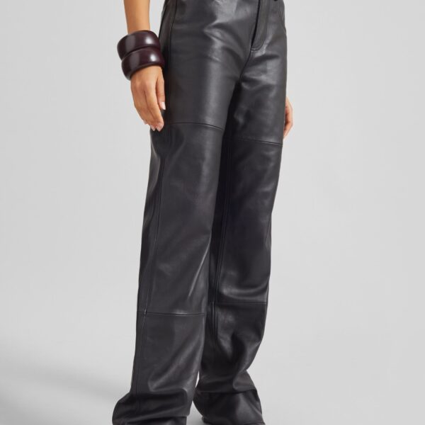 The Frankie Shop Dalston Leather Pants - Black - Oversized Minimalist Pants in Black - Shop at Coveti