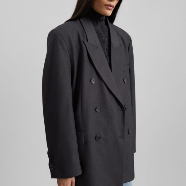 The Frankie Shop Daroca Double-Breasted Blazer - Charcoal - Oversized Minimalist Jackets in Grey - Shop at Coveti