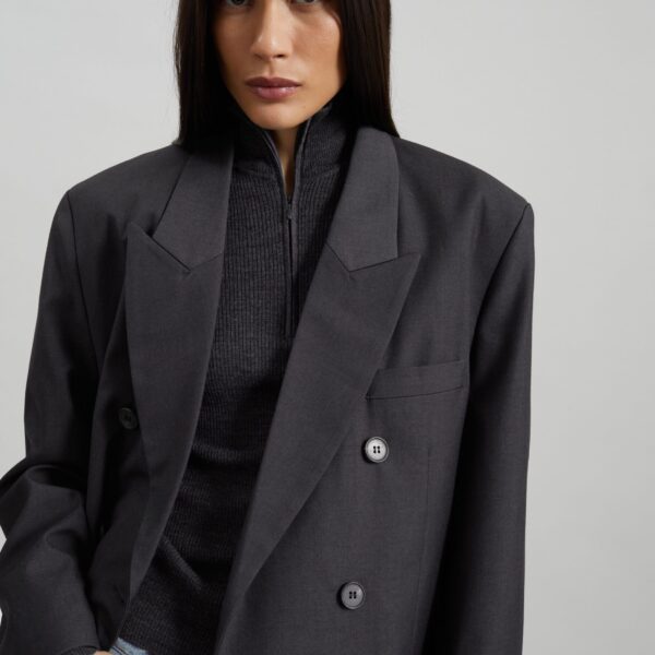 The Frankie Shop Daroca Double-Breasted Blazer - Charcoal - Oversized Minimalist Jackets in Grey - Shop at Coveti