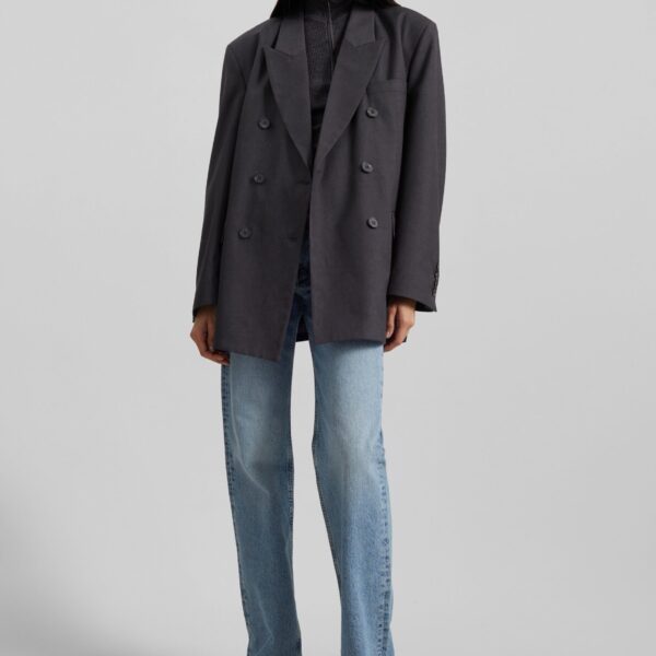 The Frankie Shop Daroca Double-Breasted Blazer - Charcoal - Oversized Minimalist Jackets in Grey - Shop at Coveti