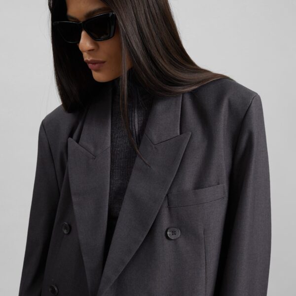 The Frankie Shop Daroca Double-Breasted Blazer - Charcoal - Oversized Minimalist Jackets in Grey - Shop at Coveti