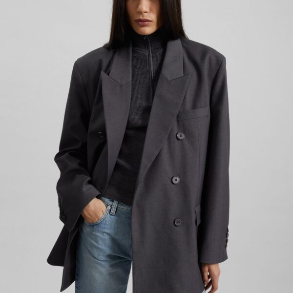 The Frankie Shop Daroca Double-Breasted Blazer - Charcoal - Oversized Minimalist Jackets in Grey - Shop at Coveti