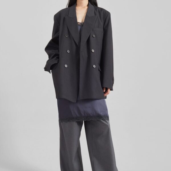 The Frankie Shop Daroca Double-Breasted Blazer - Charcoal - Oversized Minimalist Jackets in Grey - Shop at Coveti