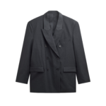The Frankie Shop Daroca Double-Breasted Blazer - Charcoal - Oversized Minimalist Jackets in Grey - Shop at Coveti