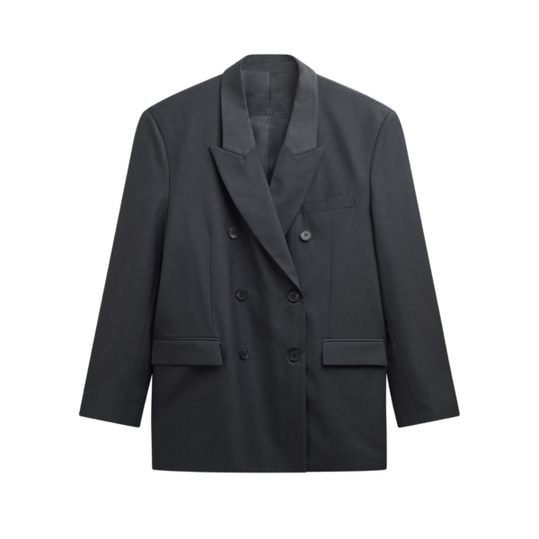 The Frankie Shop Daroca Double-Breasted Blazer - Charcoal - Oversized Minimalist Jackets in Grey - Shop at Coveti