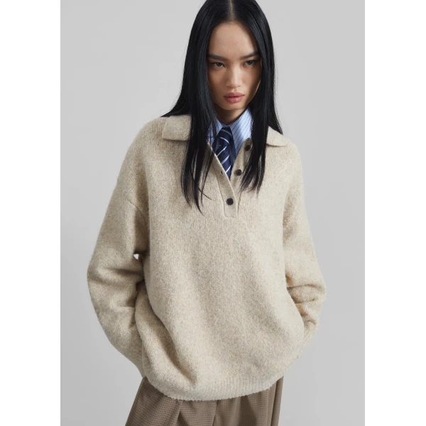 The Frankie Shop Dienne Polo Sweater – Beige, view 7