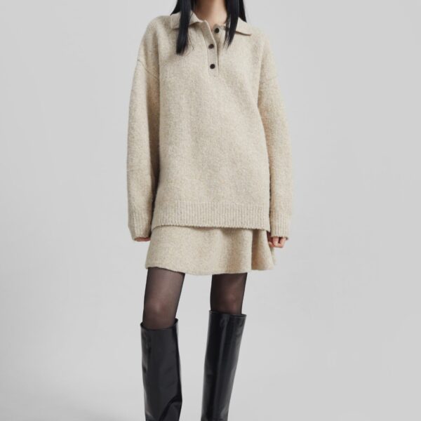 The Frankie Shop Dienne Polo Sweater - Beige - Oversized Minimalist Knitwear in Beige - Shop at Coveti