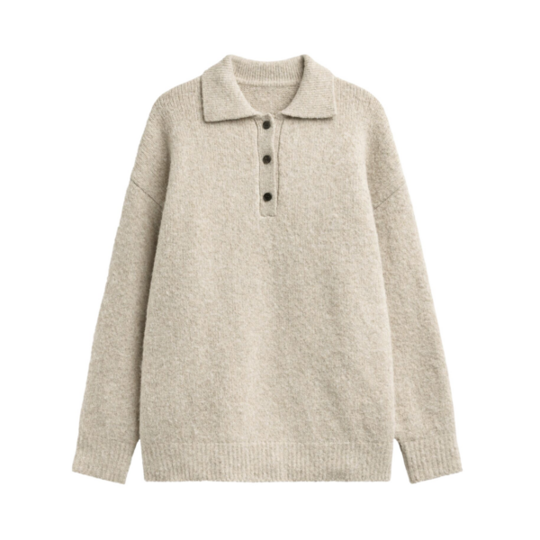 The Frankie Shop Dienne Polo Sweater - Beige - Oversized Minimalist Knitwear in Beige - Shop at Coveti