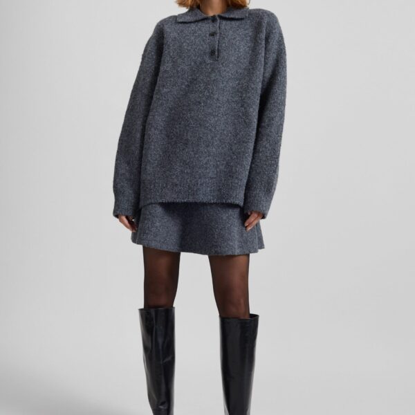 The Frankie Shop Dienne Polo Sweater - Grey - Oversized Minimalist Knitwear in Grey - Shop at Coveti